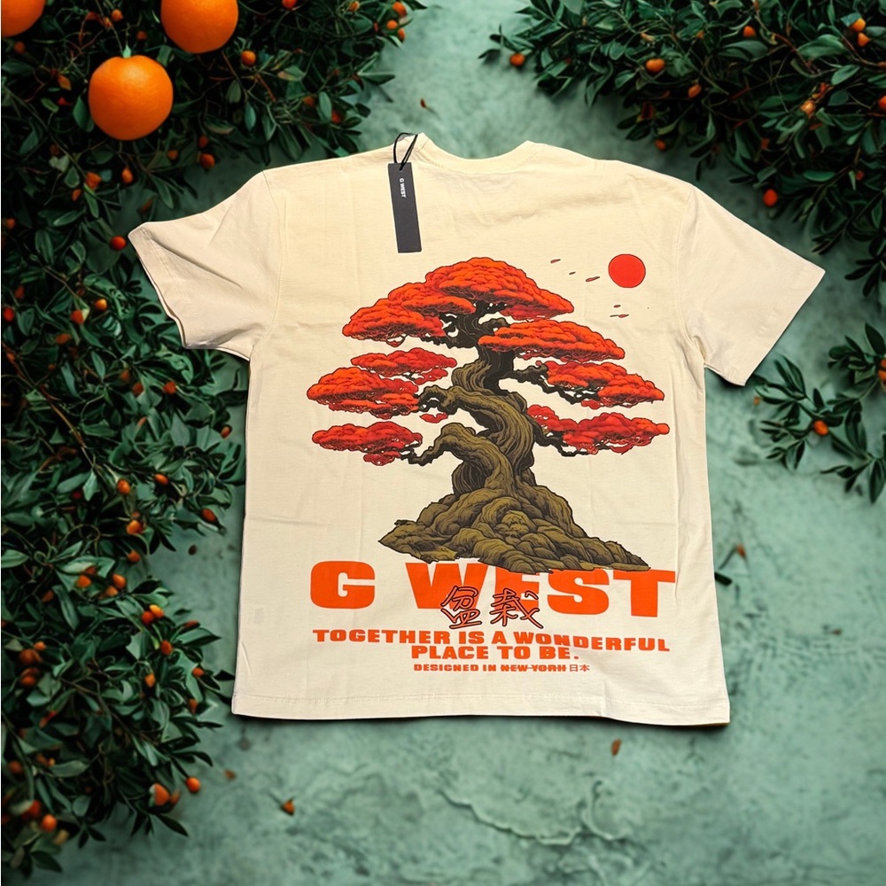 G WEST Cream Tee with Back graphic Logo (S)